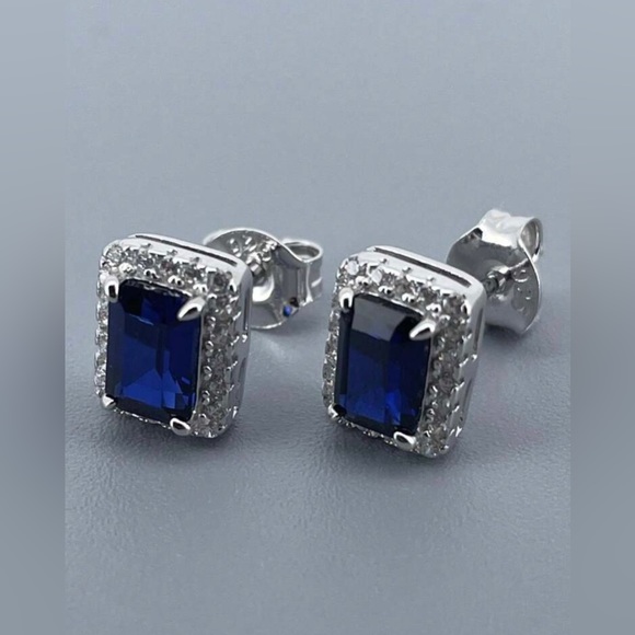 New silver 925 cultured blue saphire earrings - Picture 4 of 4
